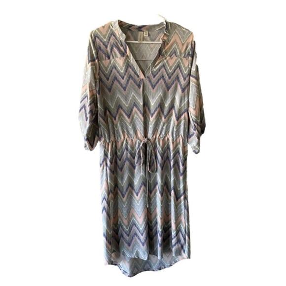 Tacera Chevron Print Tie Waist Knee Length Dress- Size Medium - Picture 1 of 3